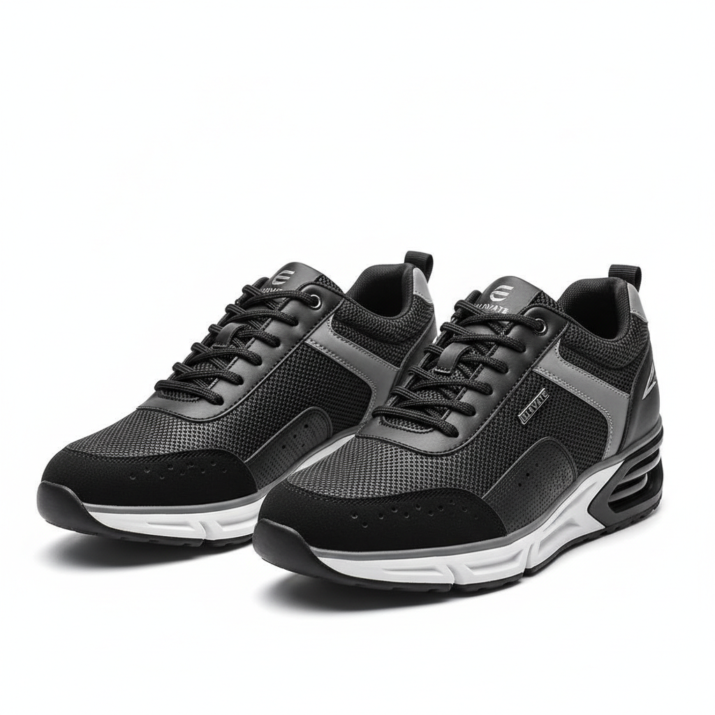 CALTO height increasing shoes black grey side and front view