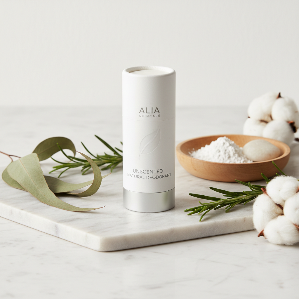 Natural unscented deodorant on marble surface